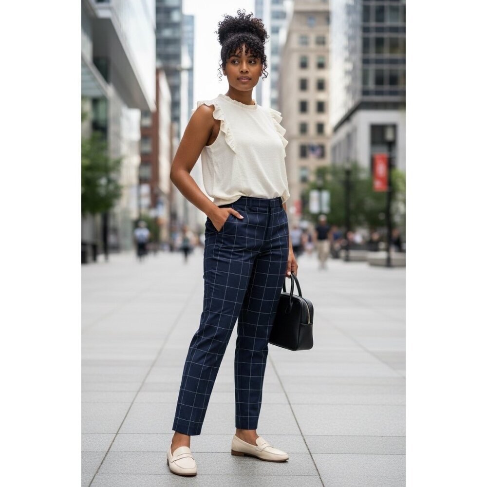 H&M Women's Navy Blue Slim Fit Coupe Pants - Picture 1 of 7